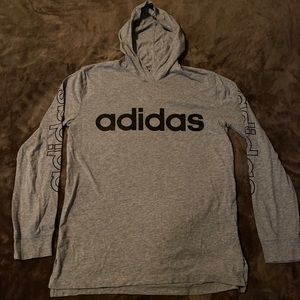 Adidas Boys Hooded Shirt Large Gray with Split Sides